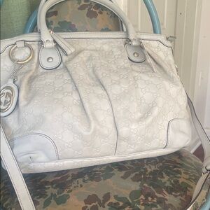 Gucci Cream Shoulder Bag with Embossed Logo
